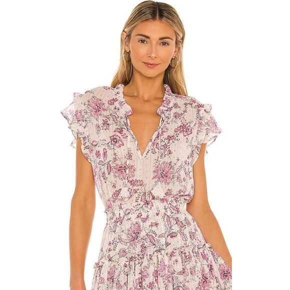 NWOT MISA Basia Siena Pink Paisley Floral Chiffon Flutter Sleeve Top, XS $210 B1 - Picture 1 of 10